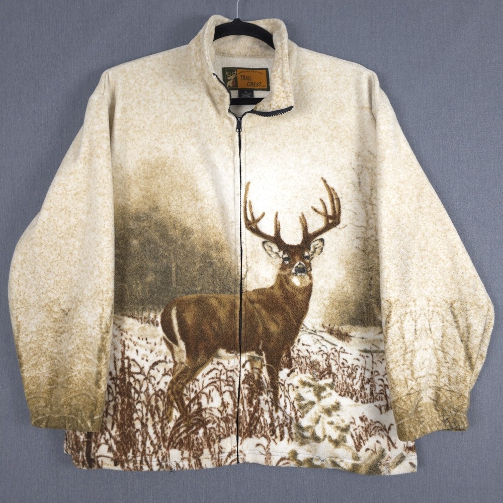 Trail Crest Fleece‎ Jacket Size XL Buck Deer AOP Outdoor Full Zip Long Sleeve